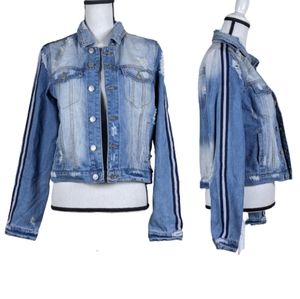 ALMOST FAMOUS Deconstructed Denim Jacket Stripe